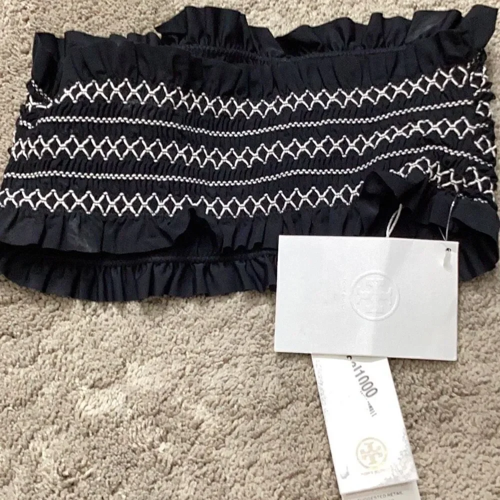 New. Tory Burch black smocked bikini top. Normally $118. XS